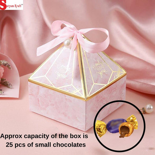 SATYAM KRAFT 40 Pcs Decorative Folding Storage Box for Return Gift, Birthday, Gift Boxes with Ribbon, Perfect for Packing Chocolate, Dry Fruits.