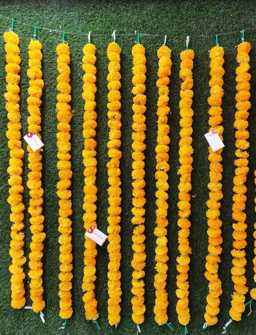 SATYAM KRAFT 24 Pcs Artificial Marigold Fluffy Flowers Garlands Yellow for Decoration Artificial genda phool Flower line for Decoration Home Decor, Decor,Flower Decoration line