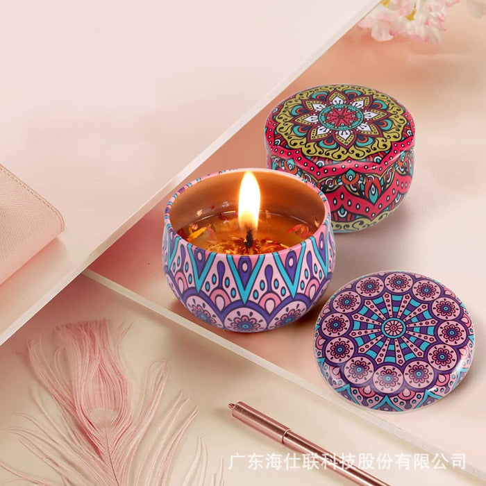 4 Pcs Tin Can Round Shape Aroma Scented Soy Wax Candle Gift Perfect for Candlelight Dinner, Home Decoration, Aroma Fragrance (Random Color, Pack of 4)