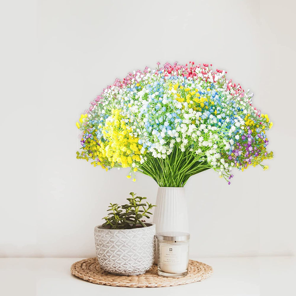 SATYAM KRAFT 5 Pcs Babys Breath Flowers Artificial Gypsophila Bouquets Flowers Gifting, Home, Bedroom, Garden, Balcony, Office Corner, Living Room decoration and Craft (Pack Of 5) (Without Vase)