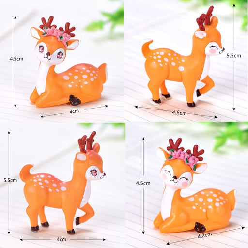 SATYAM KRAFT 1 Set Deer Miniature Multiuse as Home-Garden Decorations, Cake Topper, Toys, Showpieces, Table Topper, Gift Item (4 Pieces)
