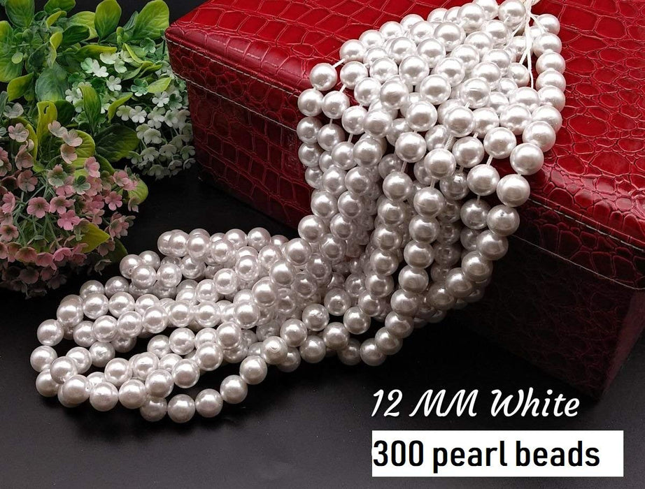 Artificial Moti (White) (12 mm) 300 Pieces Pearl for Artificial Jewellery Making, Beading, Crafting, Scrap Booking and Hand Embroidery Materials DIY Jewellery