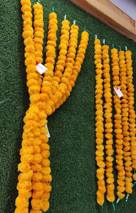 24 Pcs Artificial Marigold Fluffy Flowers Garlands Yellow for Decoration Artificial genda phool Flower line for Decoration Home Decor, Decor,Flower Decoration line