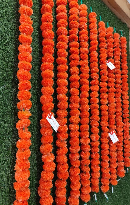 24 Pcs Artificial Marigold Fluffy Flowers Garlands Orange for Decoration Artificial genda phool Flower line for Decoration Home Decor, Decor,Flower Decoration line