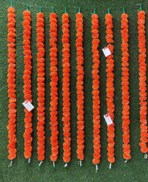 24 Pcs Artificial Marigold Fluffy Flowers Garlands Orange for Decoration Artificial genda phool Flower line for Decoration Home Decor, Decor,Flower Decoration line