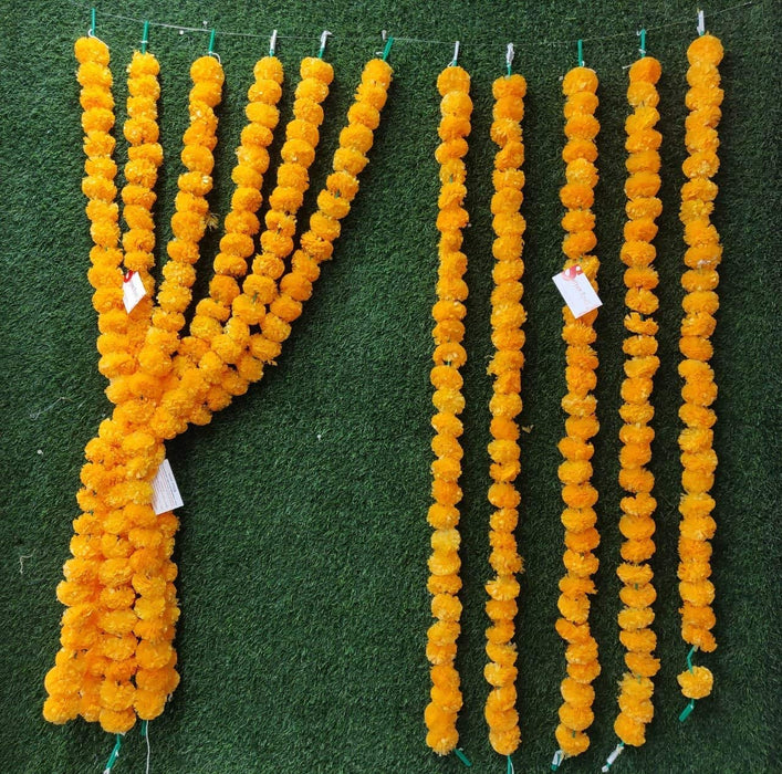 SATYAM KRAFT 12 Pcs Artificial Marigold Fluffy Flowers Garlands Yellow for Decoration Artificial genda phool Flower line for Decoration Home Decor, Decor,Flower Decoration line