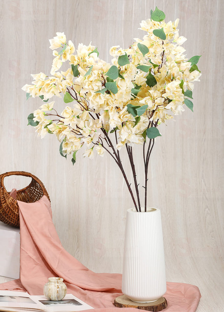 3 Pcs Artificial Bougainvillea Glabra Fake Plant Flowers for Home, Room, Office, Bedroom, Balcony, Living Room, Table Decoration, Plants and Craft Items Corner (Without Vase Pot)