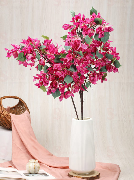 SATYAM KRAFT 3 Pcs Artificial Bougainvillea Glabra Fake Plant Flowers for Home, Room, Office, Bedroom, Balcony, Living Room, Table Decoration, Plants and Craft Items Corner (Without Vase Pot)