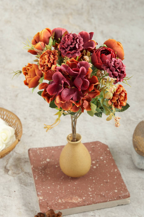 Artificial Head Rose Peony Fake Flowers Sticks Bunch decorative items for home Diwali Decor ,Room Decorations, Living Room Table Decoration Plants and Craft Items Corner ( Without Vase Pot )
