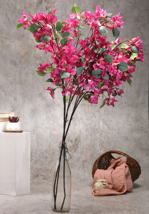 SATYAM KRAFT 3 Pcs Artificial Bougainvillea Glabra Fake Plant Flowers for Home, Room, Office, Bedroom, Balcony, Living Room, Table Decoration, Plants and Craft Items Corner (Without Vase Pot)