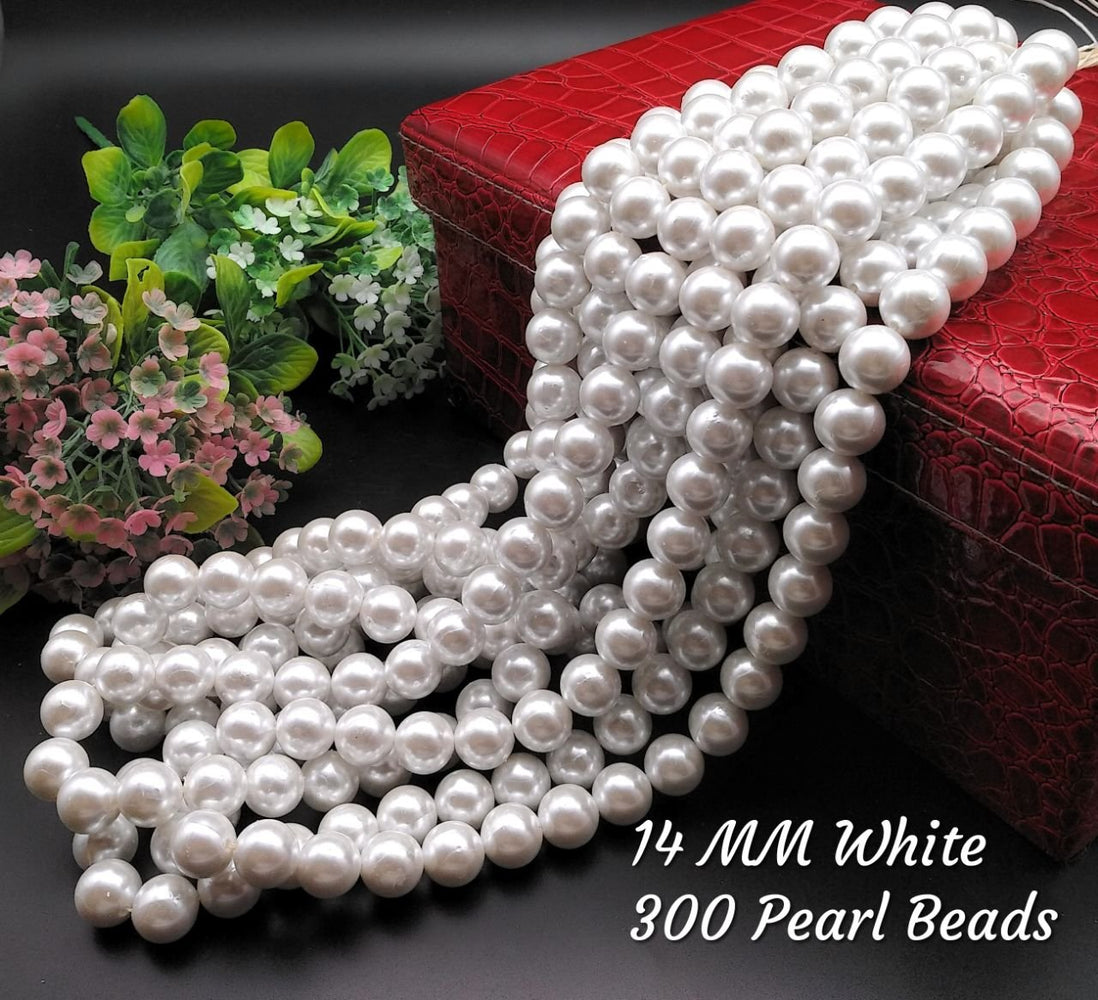 Pearl Beads for Beading DIY Jewellery (White, 14 mm, 300 Piece)