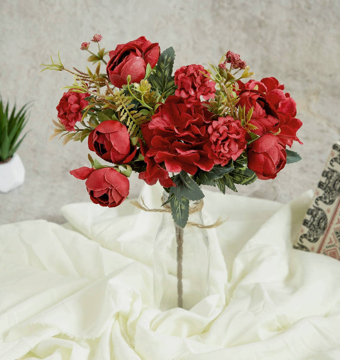 Artificial Head Rose Peony Fake Flowers Sticks Bunch decorative items for home Diwali Decor ,Room Decorations, Living Room Table Decoration Plants and Craft Items Corner ( Without Vase Pot )