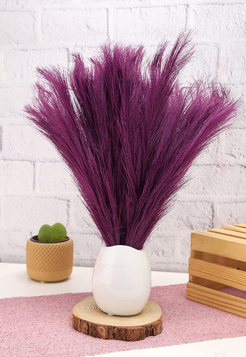 SATYAM KRAFT 3 Pcs Faux Pampas Grass Small Fluffy Artificial Flowers Fake Flower for Home, Office, Bedroom, Balcony, Living Room, Table Decoration, Plants and Craft Items Corner