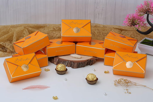Small Decorative Folding Storage Box for Return Gift, Birthday, Boxes, Perfect for Packing Chocolate, Dry Fruits, and Invitations (Orange)