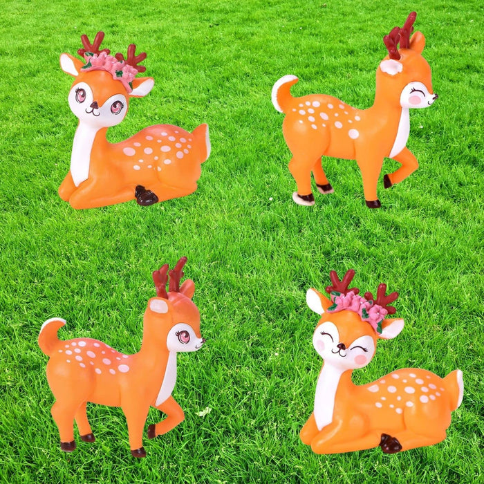 1 Set Deer Miniature Multiuse as Home-Garden Decorations, Cake Topper, Toys, Showpieces, Table Topper, Gift Item (4 Pieces)