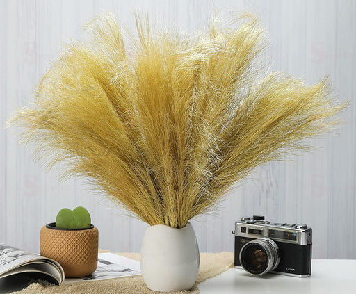 3 Pcs Glitter Faux Pampas Grass Small Fluffy Artificial Flowers Fake Flower for Home, Office, Bedroom, Balcony, Living Room, Table Decoration, Plants and Craft Items Corner