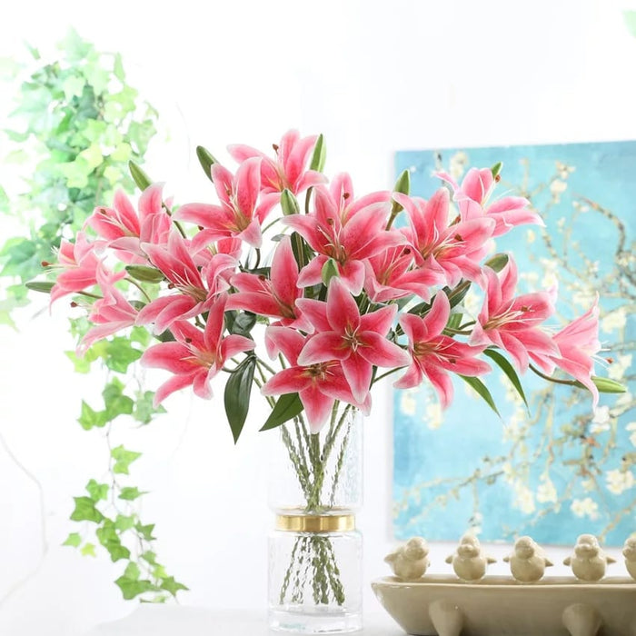 3 Head Lily Artificial Flowers Sticks for for Gifting, Home Decor 6 Petals Lily ( Pack of 1)