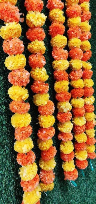 SATYAM KRAFT 12 Pcs Artificial Marigold Fluffy Flowers Garlands Orange and yellow for Decoration Artificial genda phool Flower line for Decoration Home Decor, Decor,Flower Decoration line