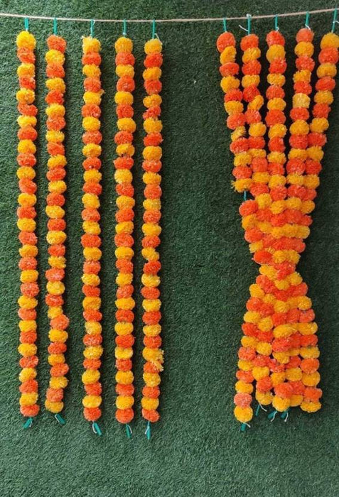 SATYAM KRAFT 24 Pcs Artificial Marigold Fluffy Flowers Garlands Orange and yellow for Decoration Artificial genda phool Flower line for Decoration Home Decor, Decor,Flower Decoration line